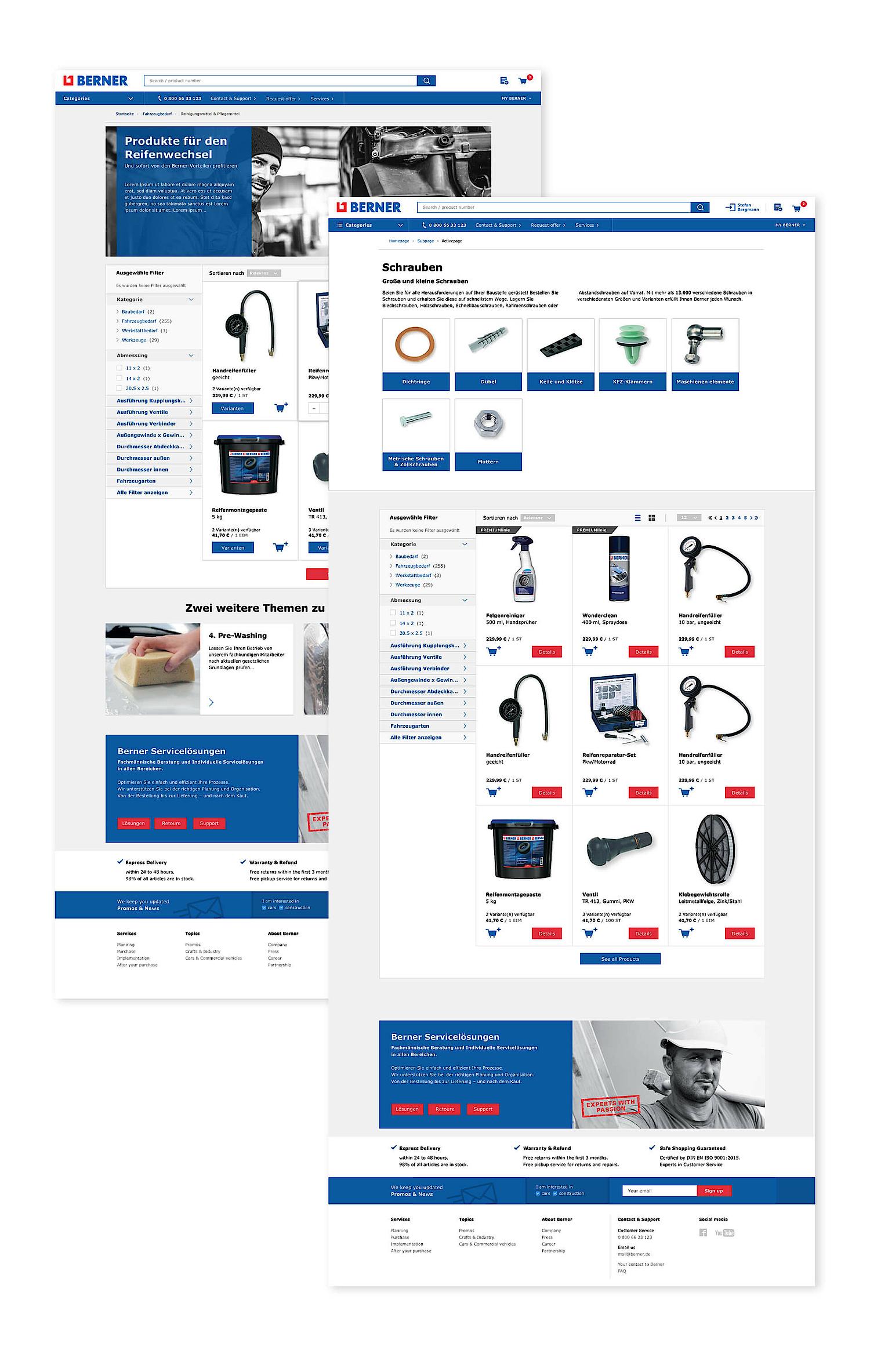 Bild zeigt 2 Screenshots der Berner AG Produktseite